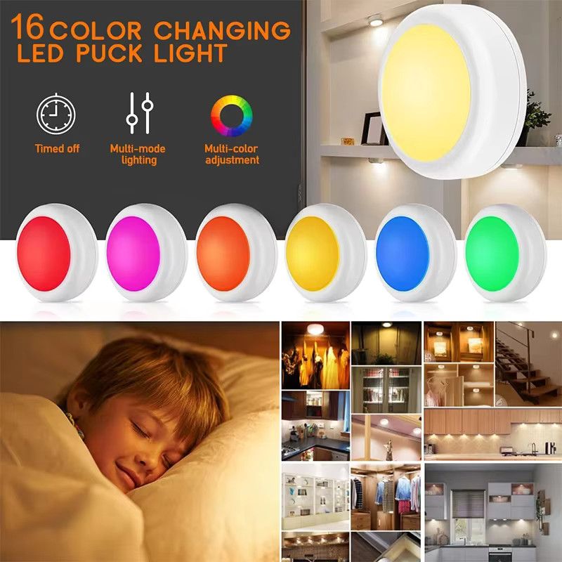KDULIT LED-Puck-Leuchten 3er-Pack mit Farbwechsel, batteriebetrieben und IR-Fernbedienung zur kabellosen Unterschrankbeleuchtung - Bild 2
