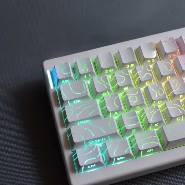 Super Contour PBT-Tastenkappen in Weiß mit seitlicher Beleuchtung für mechanische Tastaturen (61/68/75/84/87 Tasten) - Bild 1
