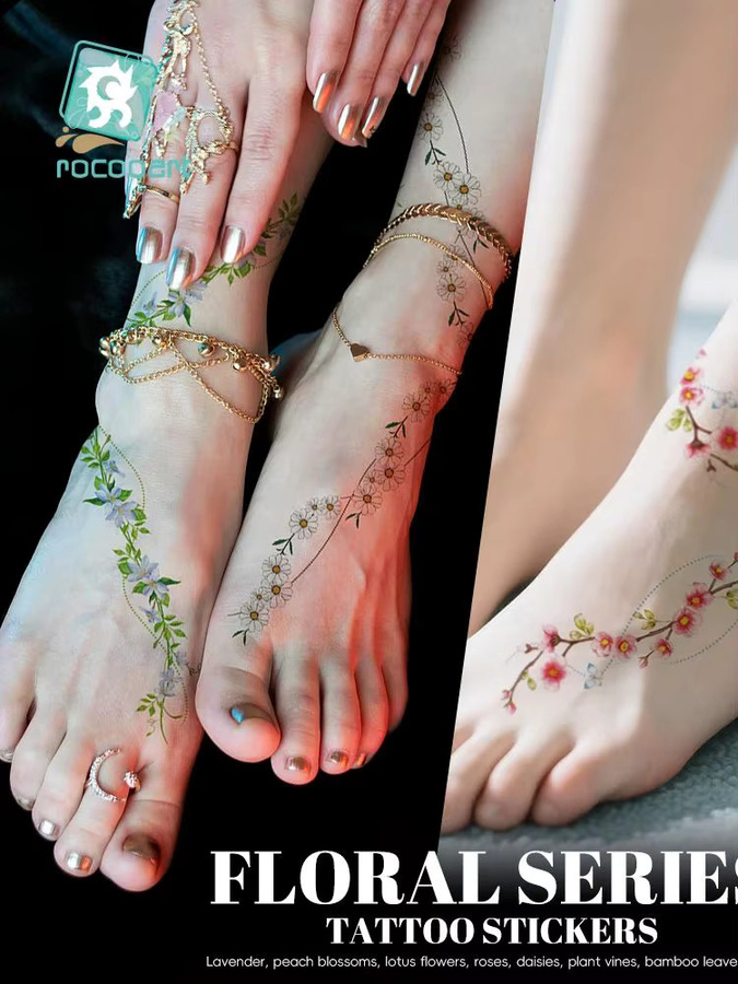 ROCOOART Temporäre Tattoos Blume, 2 Stück, Damen, Bunt - Bild 4