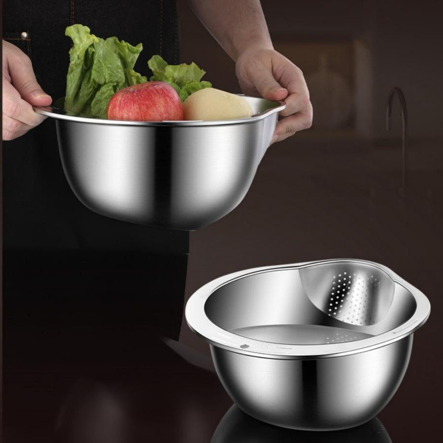 YC Direct Mehrzweck-Küchensieb aus Edelstahl in Silber zum Waschen von Reis, Obst und Gemüse - Bild 4
