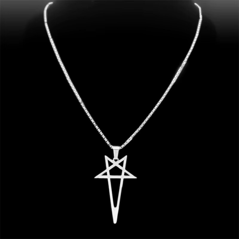 AMIMJ Halskette, Hiphop Viking Pentagramm, Edelstahl, Silber, Schwarz, Unisex - Bild 3