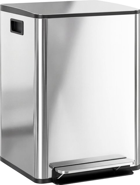 HOMCOM Mülleimer Küche Edelstahl Silber mit 2 Fächern à 30 L, Treteimer mit Softclose-Deckel und abnehmbaren Inneneimern, B/T/H: 47,7 x 37,5 x 66,8 cm - Bild 1