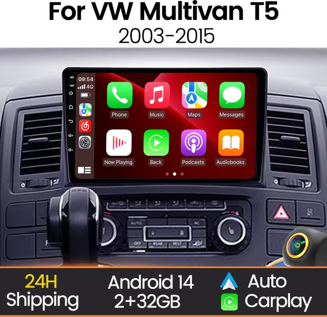 MEKEDE Android Auto und Wireless CarPlay Autoradio mit GPS Navigation und Video Player für Volkswagen Multivan T5 2003-2015 in Schwarz - Bild 1