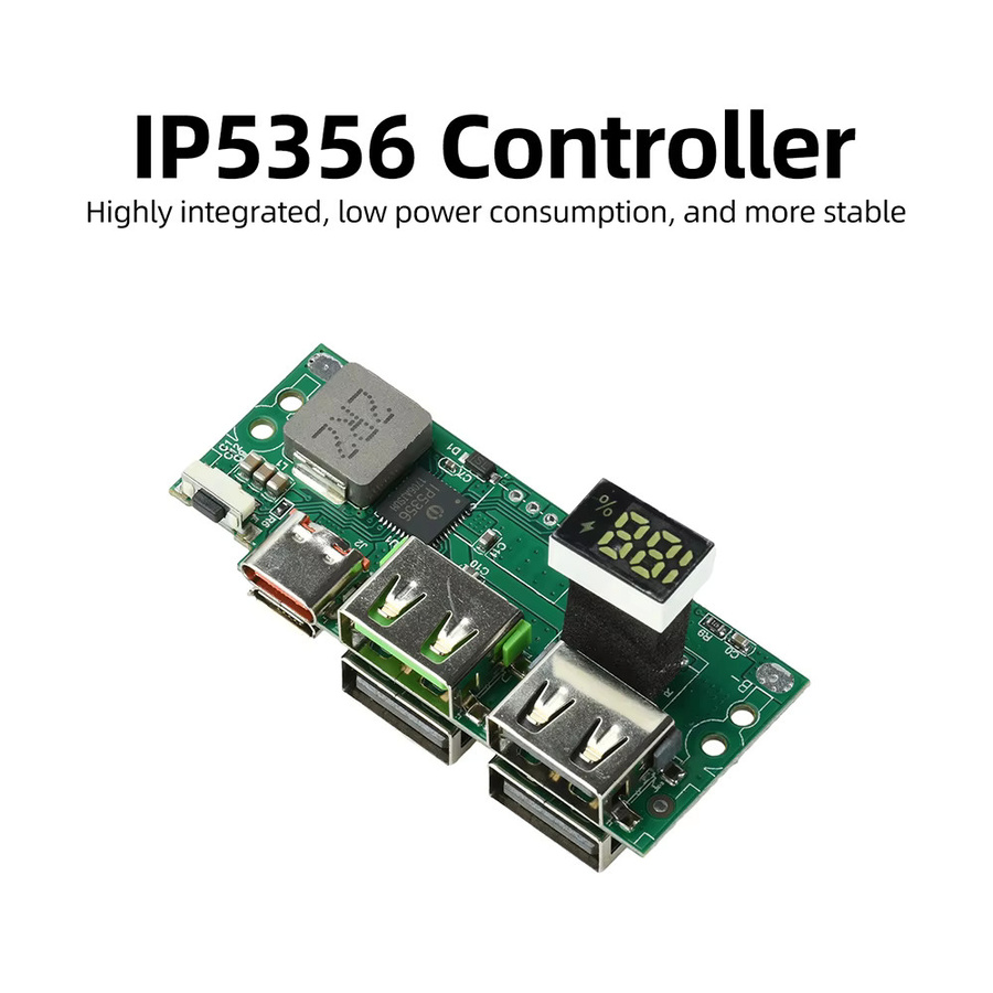 diymore DIY Powerbank Lademodul IP5356 mit 22,5W Superschnellladen und 20W PD Bidirektional, USB-A, USB-C und Micro-USB, Grün - Bild 2