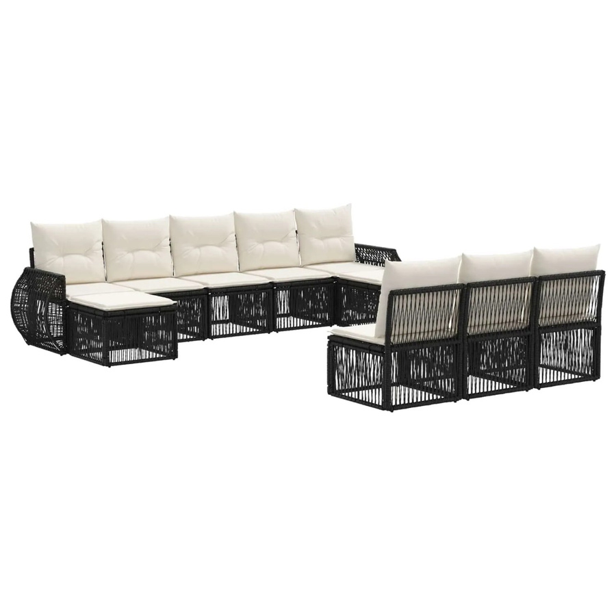 vidaXL Gartensofa-Set 10-teilig aus Poly-Rattan in Schwarz und Cremeweiß mit Polsterung und Ottomane - Bild 2