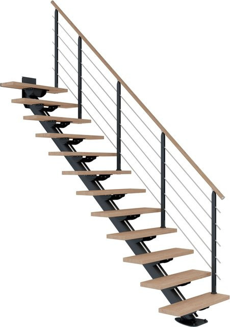 Dolle Mittelholmtreppe Sydney mit 11 Stufen in Eiche Weiß und Metall Anthrazit gerade - Bild 1