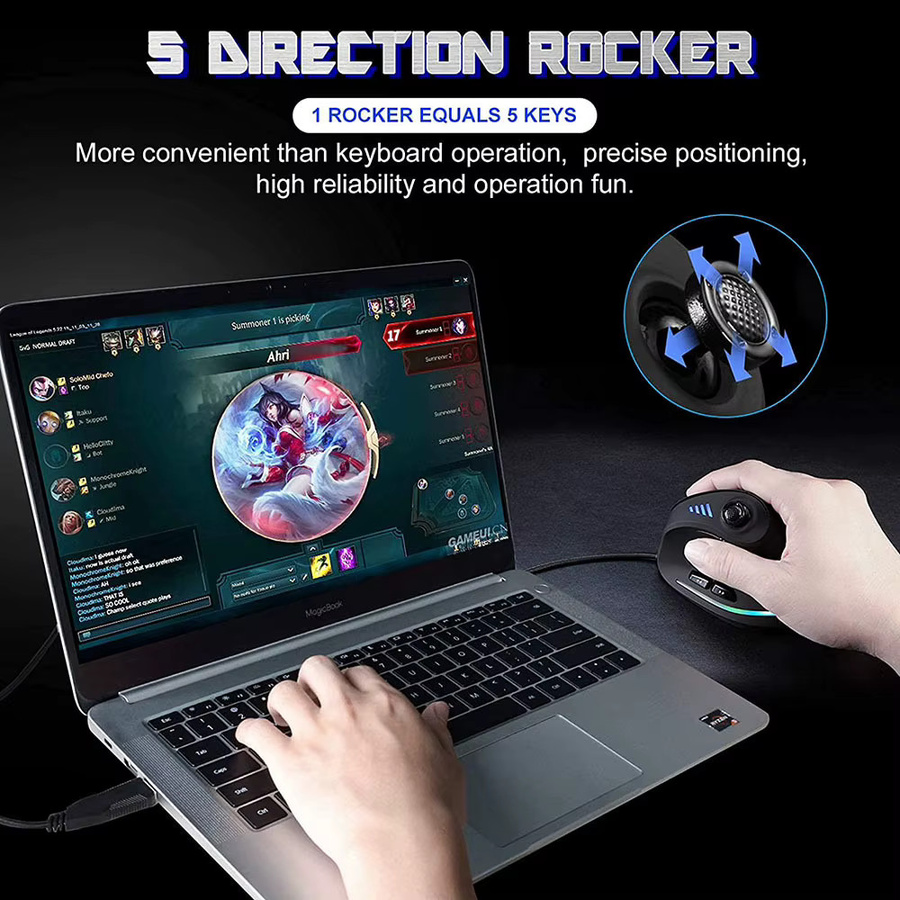 Jomaa Ergonomische Gaming-Maus mit RGB-Beleuchtung, kabelgebunden und programmierbar, Schwarz - Bild 3