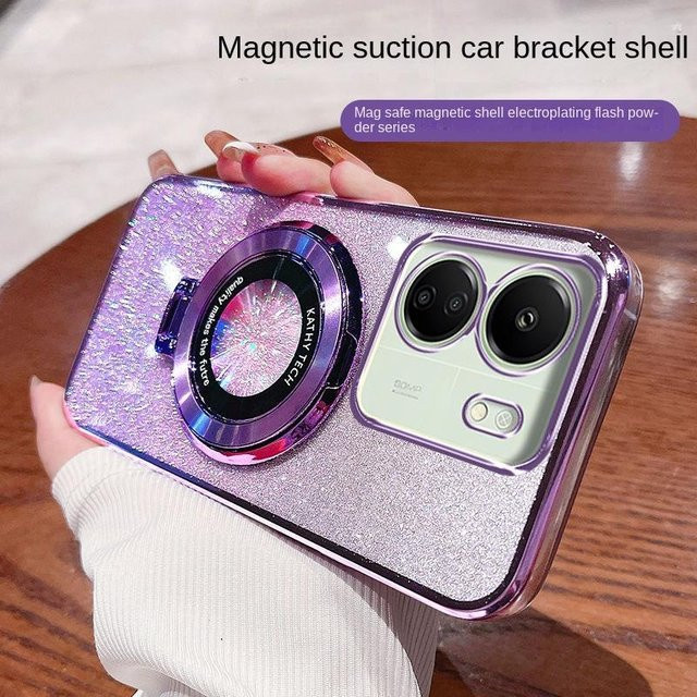 Magnetische Glitzer Schutzhülle für Xiaomi POCO C65 und POCO C31 in Violett mit Ring - Bild 1