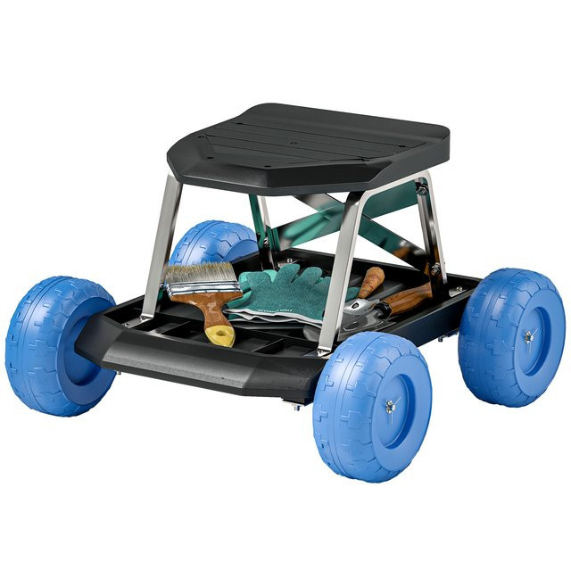Outsunny Gartenhocker auf Rollen mit Tablett und Sitz in Blau, H x B x T: 50 x 49 x 32 cm - Bild 1