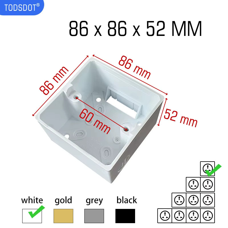 TODSDOT Wandmontage-Außenbox mit Schaltersteckdose, flammhemmendes PVC, Weiß, Tiefe: 50 mm - Bild 2