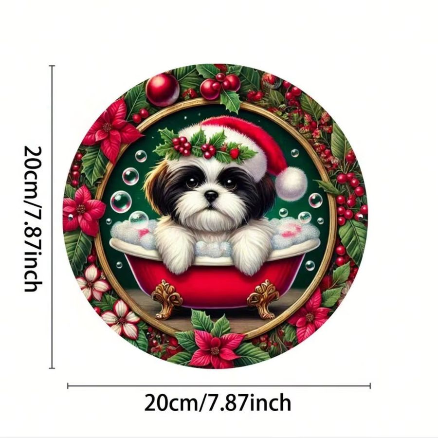 Personalisiertes Shih Tzu Weihnachtsschild von CIFBUY, rundes Blechschild in Multicolor, Durchmesser: 19,81 cm - Bild 3