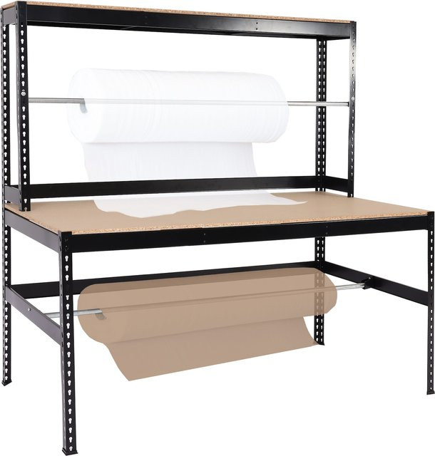 MCW Packstation J84 Arbeitstisch aus Stahl und Holz, höhenverstellbar, Schwarz, B/T/H: 183 x 183 x 90 cm - Bild 1