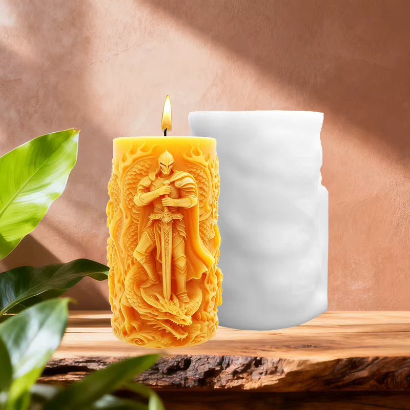 Handgefertigte Vintage Aromatherapie-Säulenkerze Ritter vs. Drachen Mythos Relief-Design für deine Heimdekoration - Bild 3