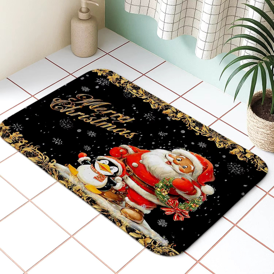 VIKAMA Weihnachtsmann-Flanellteppich mit Pinguin-Design, bunte Weihnachts-Fußmatte für Innen und Außen, B/T: 60 x 40 cm - Bild 4