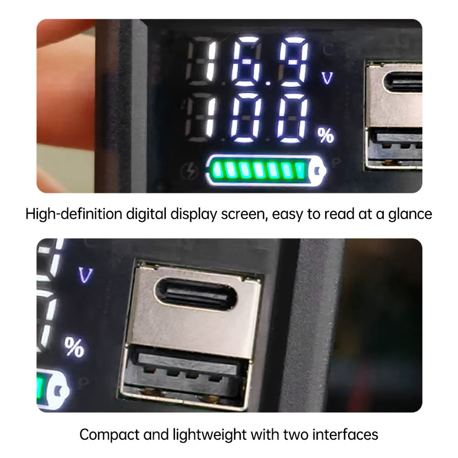 Voktta ZFX-3079 Universal LED Dual Digital Display Voltmeter mit USB Typ-C Anschluss, Schwarz, DC 9~24V Leistungsanzeige für Säurebatterien und Lithium-Akkus - Bild 2
