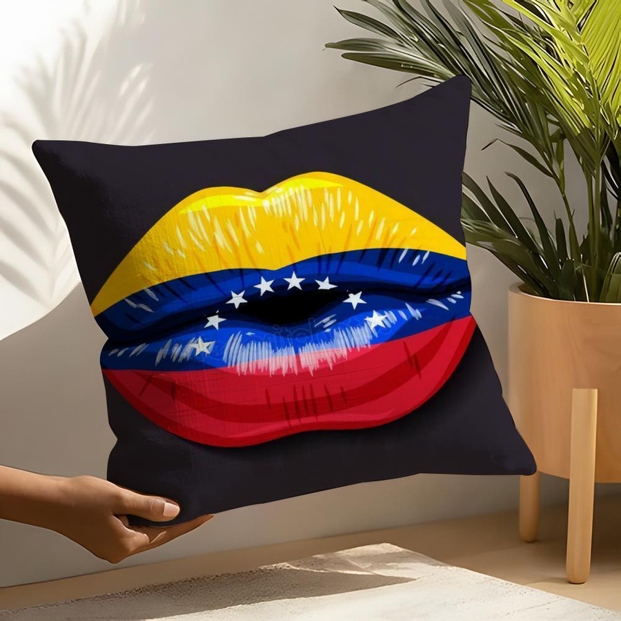 Dekorativer Kissenbezug Venezuela Kunstmotiv aus Leinen in Multicolor, B/H: 18 x 18 cm - Bild 1