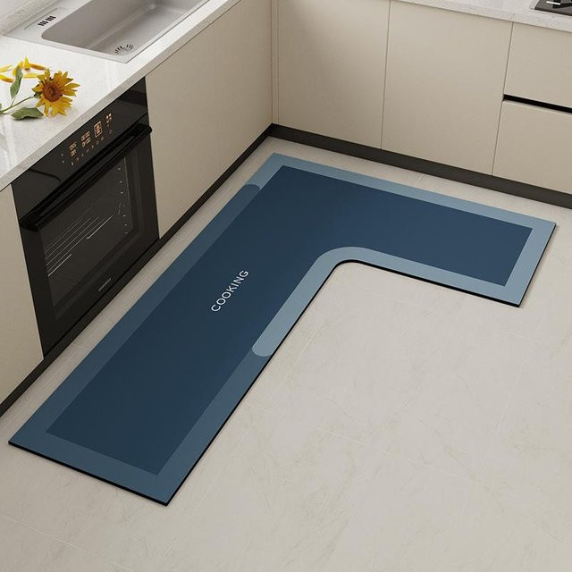 L-förmige Küchenbodenmatte von Yiran Furniture, saugfähige und rutschfeste Fußmatte aus Polyester, B/T/H: 100 x 120 x 45 cm - Bild 1