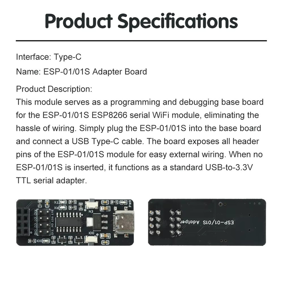 Aideepen ESP-01/01S ESP8266 Seriell zu WiFi Adaptermodul mit USB-C Schnittstelle, transparent/schwarz - Bild 4