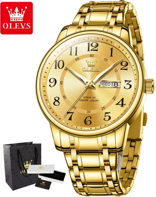 OLEVS Digitaluhr, Edelstahl, Gold, Herren - Bild 1