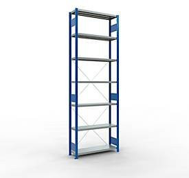 Schulte Lagertechnik Fachbodenregal Stecksystem MultiPlus250 Grundregal mit 7 Fachböden und Kreuzstrebe, Farbe: Enzianblau, B: 100 cm, T: 30 cm, H: 300 cm - Bild 1