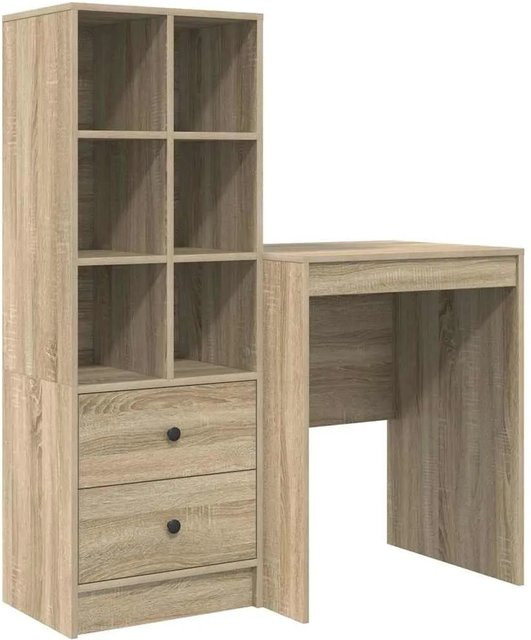 vidaXL Schreibtisch und Hochboard Set in Sonoma Eiche, 2-teiliges Büroset modern, Braun - Bild 1