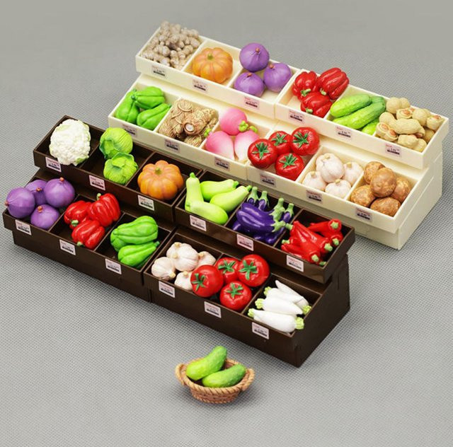 MSFTOYS Miniatur Obst Snack Rack Regal, Puppenhaus, Braun, Bunt / Mehrfarbig - Bild 1