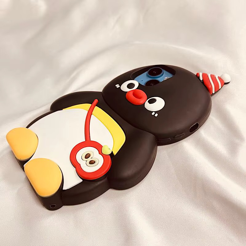 Silikon Handyhülle mit Pinguin-Design für Apple iPhone 15 Pro, 14 Pro Max, 13, 12, 11 in Schwarz - Bild 2