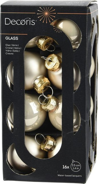 Decoris Weihnachtskugeln aus Glas in Weiß, 16er Set, rund, Durchmesser: 3,5 cm - Bild 1
