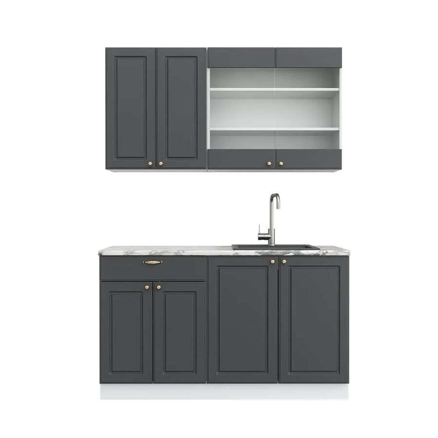 Vicco Küchenzeile Fame-Line Single in Landhausstil, Weiß/Anthrazit/Gold, Breite: 140 cm - Bild 3