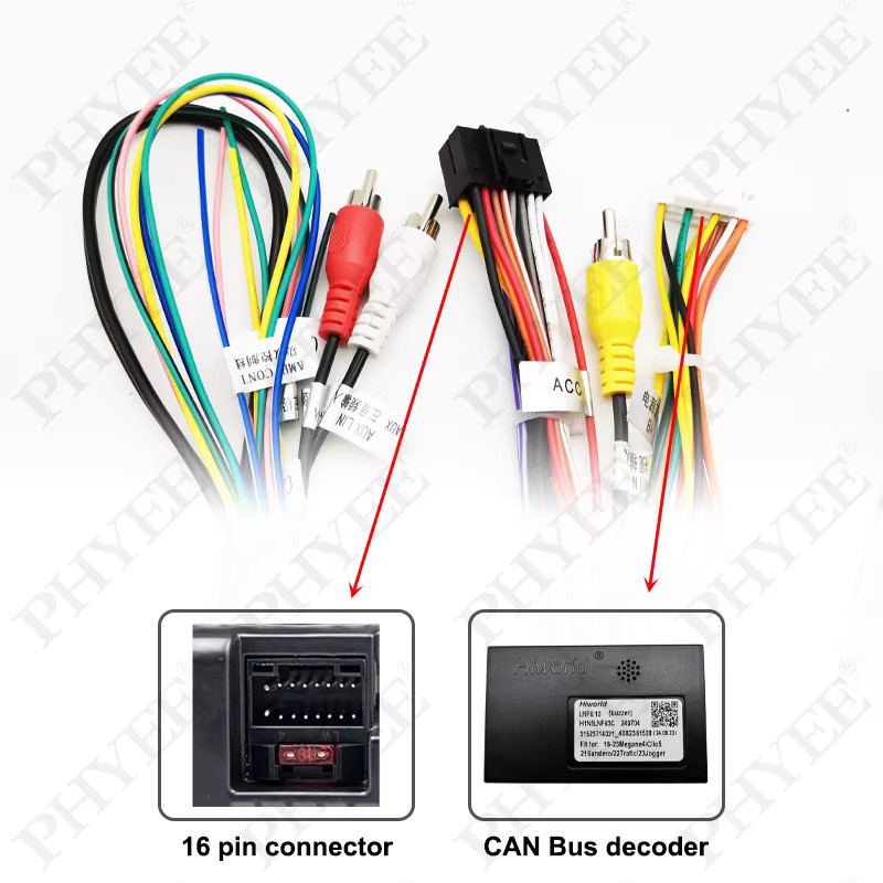 PHYEE Kabelbaum CAN-Bus-Decoder für Renault Clio 4 2012-2020 mit TomTom Display und SWC Retention, P&P 16-Pin Android, Multicolor - Bild 3