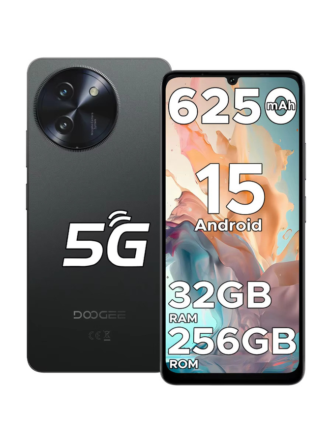DOOGEE Note59 Pro 5G Smartphone mit Android 15, 6,75 Zoll 120Hz Display, 8GB RAM, 256GB Speicher, 6250mAh Akku und NFC in Gold oder Black - Bild 1