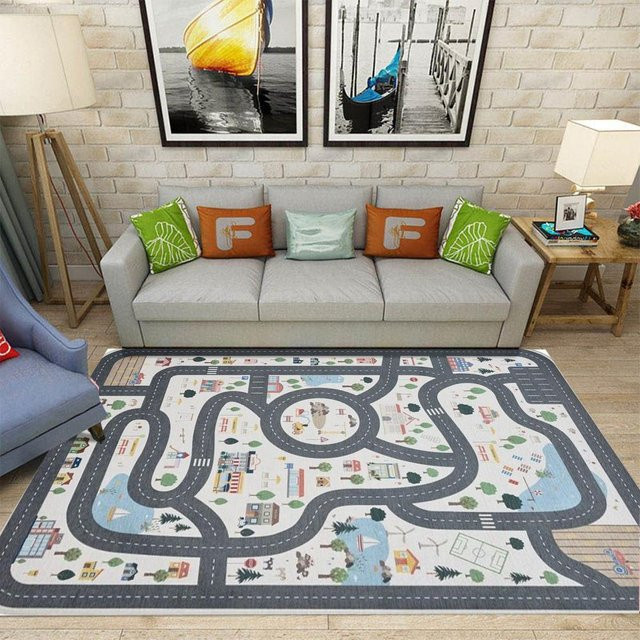 Lodestar Kinderspielteppich Eisenbahn und städtischer Verkehr, rutschfest und waschbar, B/H: 60 x 40 cm - Bild 1