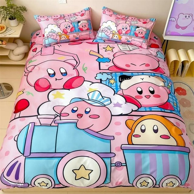 Flylo Kirby Bettwäsche-Set mit Kissenbezügen in Pink für Kinder und Erwachsene, Material Mikrofaser Polyester, Breite: 70 cm, Länge: 133 cm - Bild 1