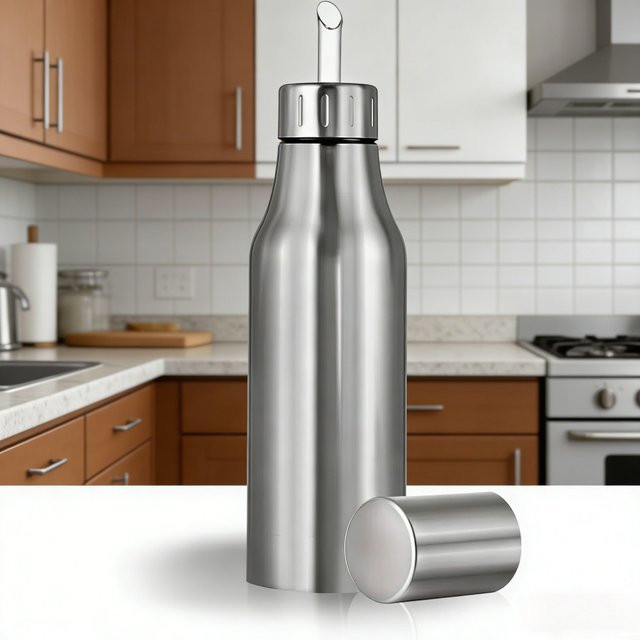 FEB.WIND Edelstahl-Ölspenderflasche in Silber mit auslaufsicherem Ausgießer, 0,75 l - Bild 1