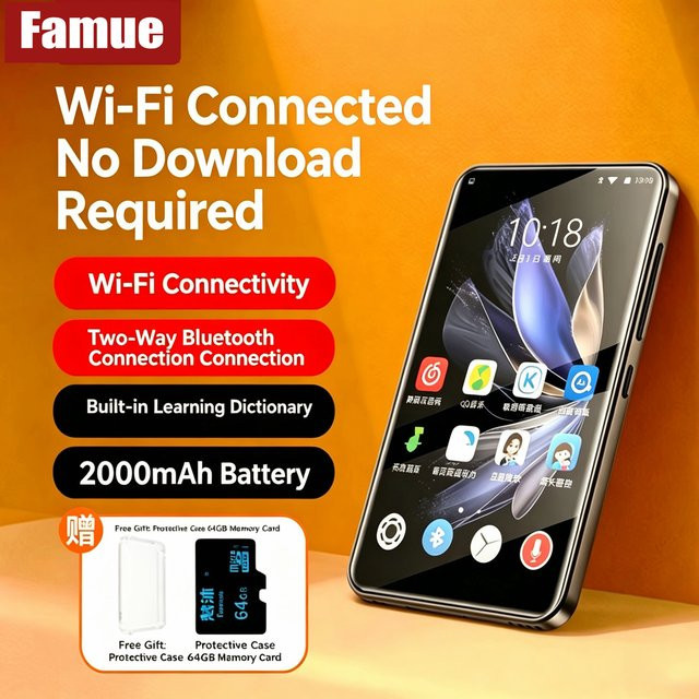 Famue Android WLAN MP3-Player und MP4-Player mit 4-Zoll Touchscreen, Bluetooth und 80GB Speicher in Schwarz - Bild 1