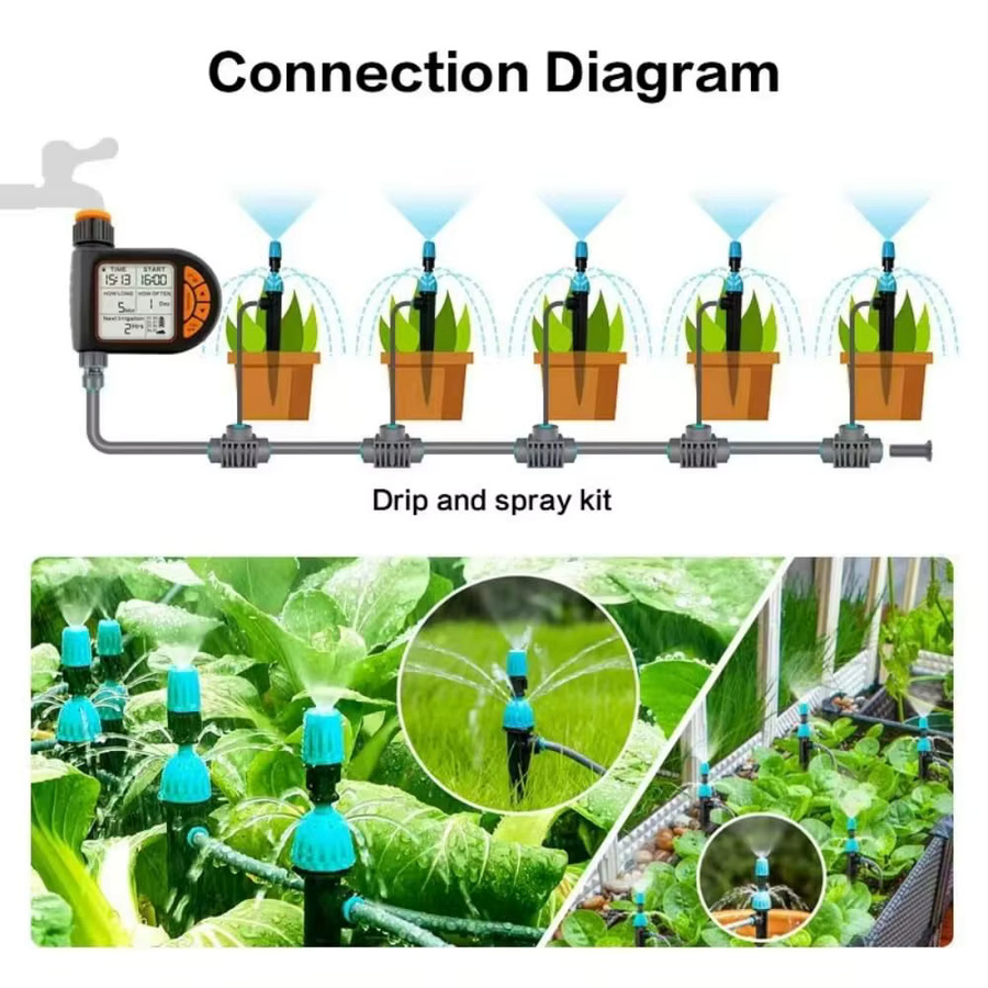 Programmierbarer Sprinkler-Timer in Schwarz für Gartenschläuche mit Regenverzögerung, manuellem und automatischem Modus - Bild 5