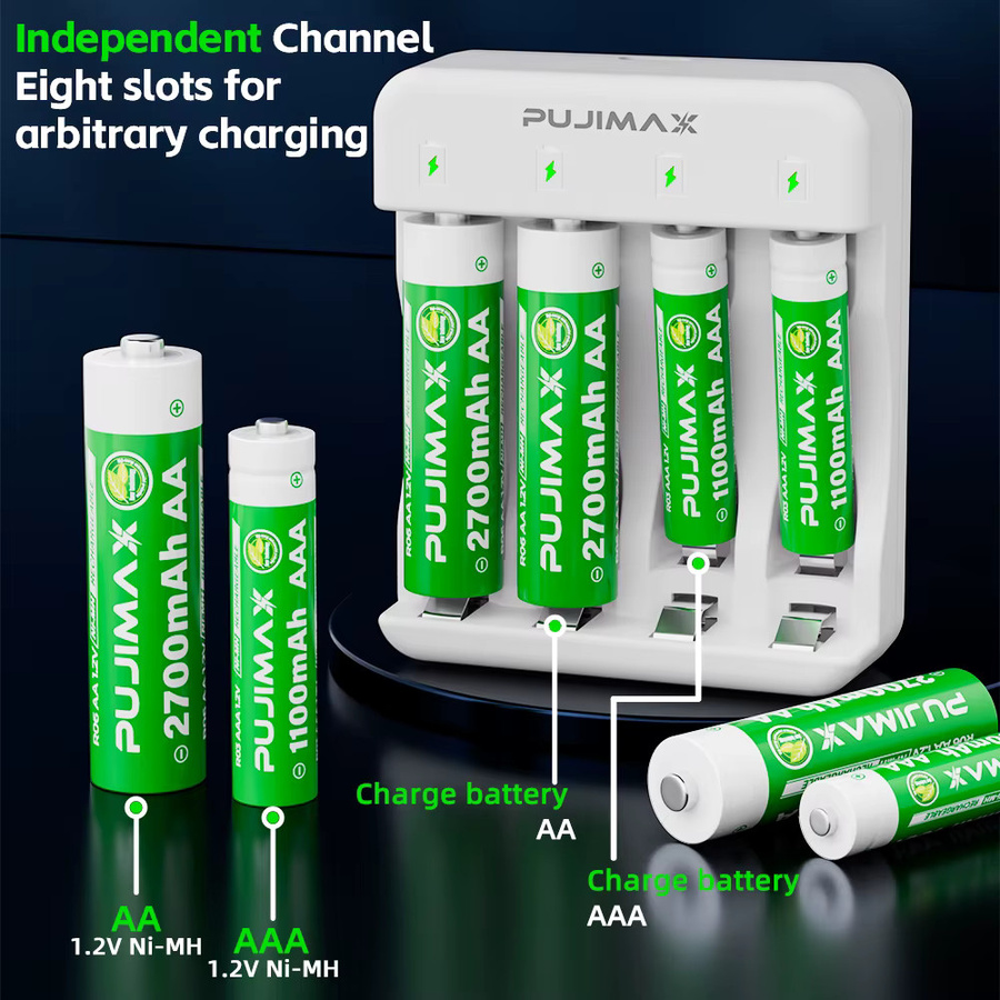 PUJIMAX Wiederaufladbare NI-MH-Batterien AA 2700mAh und AAA 1100mAh Hochleistungs-Akkus 1,2V in Weiß - Bild 4