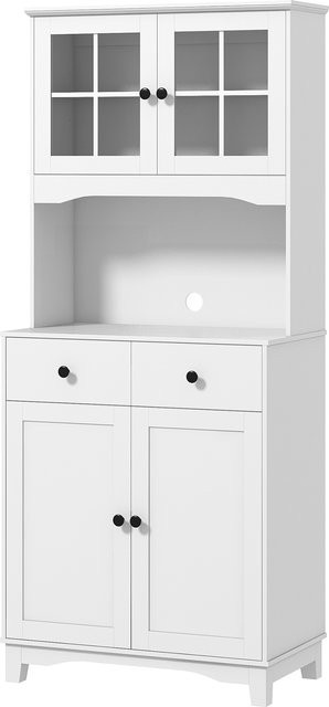 HOMCOM Küchenschrank Hochschrank mit Mikrowellenregal in Weiß, Vitrinenschrank mit Glastüren, 2 Schränken und 2 Schubladen für Küche, Esszimmer oder Wohnzimmer - Bild 1