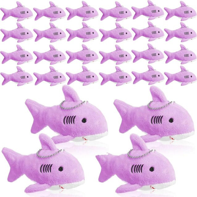 Linyi toy Haifisch Plüsch Schlüsselanhänger, Mini Kuscheltier, 24-teiliges Set, violett - Bild 1