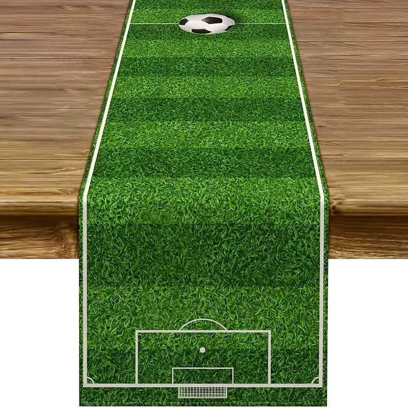 VIKAMA Tischläufer aus Leinen mit Fußball-Spielfeldmuster in Grün, Länge: 150 cm - Bild 2