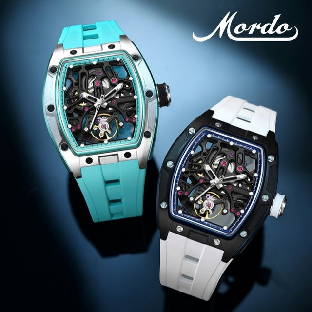 MORDO Armbanduhr Automatik, Tourbillon, Edelstahl, Himmelblau, Herren - Bild 1