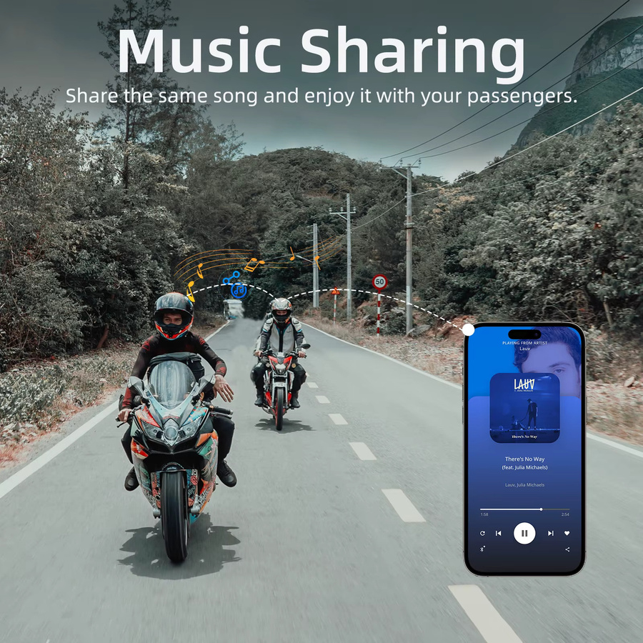WAYXIN T2 Motorradhelm-Headset für 2 Fahrer mit 300m Intercom-Reichweite, wasserdichtes Bluetooth 5.4 Kommunikationsgerät - Bild 5