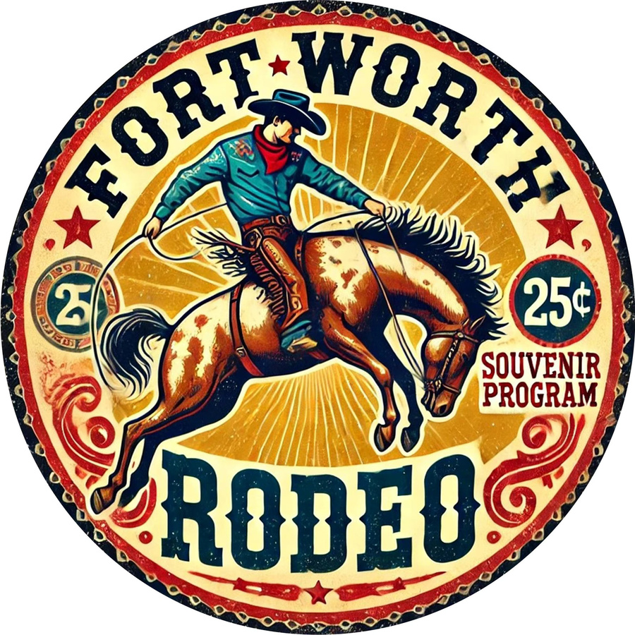 Potdemiel Vintage Fort Worth Rodeo Rundes Metallschild mit Cowboy- und Pferdedesign, Durchmesser: 20,3 cm, Mehrfarbig - Bild 6