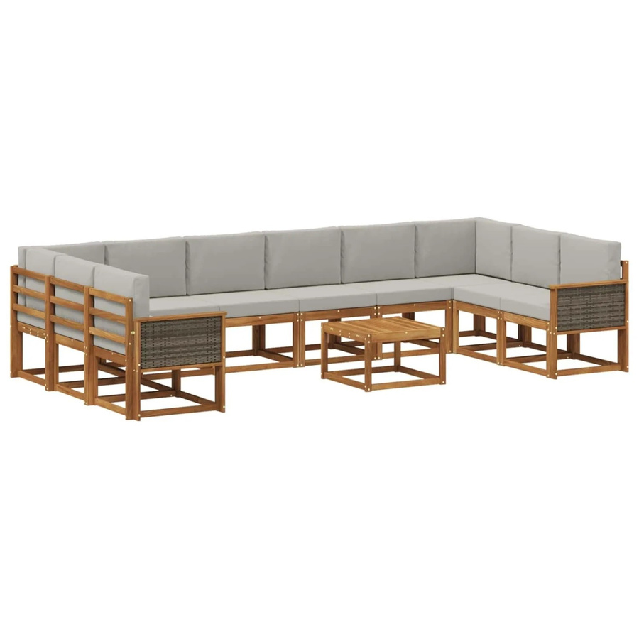 vidaXL Outdoor-Sofagarnitur aus Akazienholz mit 11-teiligem Kissen-Set in Natur und Hellgrau - Bild 2