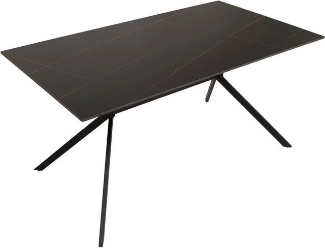 Esszimmertisch MCW O58 aus Sinterstein und Metall in Marmor-Optik, schwarz-gold, B: 160 cm, T: 90 cm, H: 76 cm - Bild 2