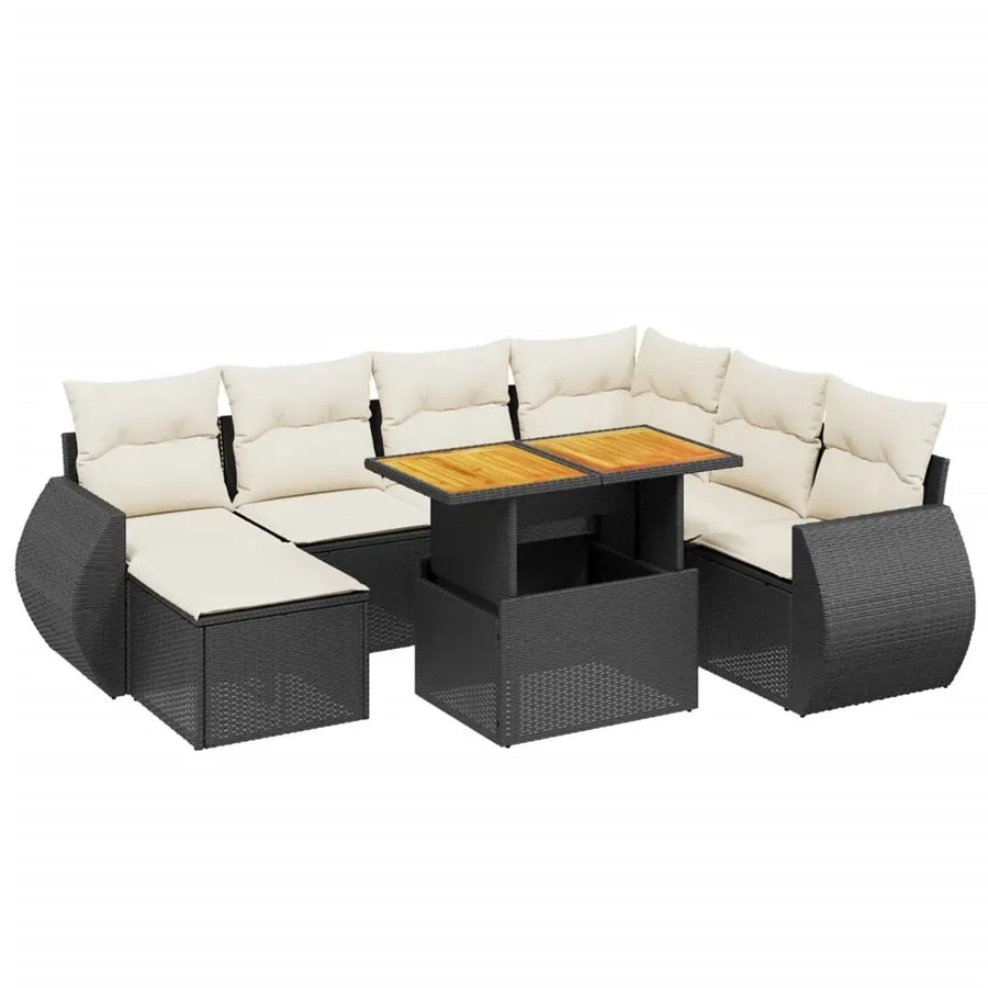 vidaXL 8-tlg. Garten-Sofagarnitur in L-Form aus Polyrattan mit Kissen und Couchtisch, Schwarz - Bild 2