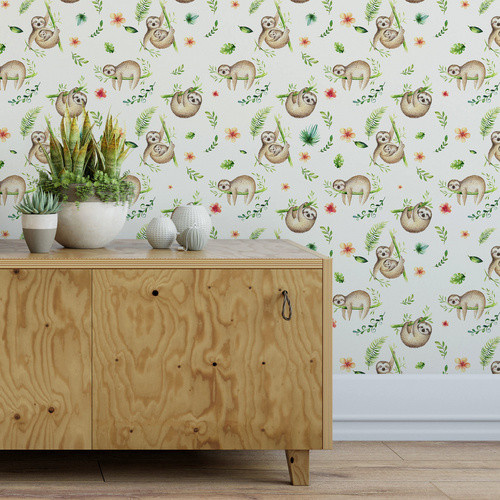 K&L Wall Art Vliestapete für Kinder mit Faultier und Waldtieren im Bambus-Design, mehrfarbig, matt - Bild 2