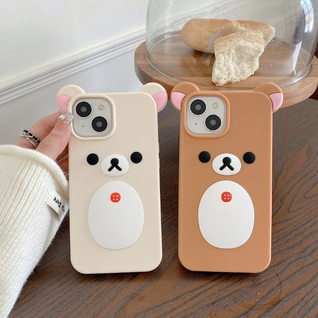 Stoßfeste Rilakkuma Silikon Handyhülle für Apple iPhone 16 15 14 13 12 11 Pro Max in Beige oder Weiß - Bild 1