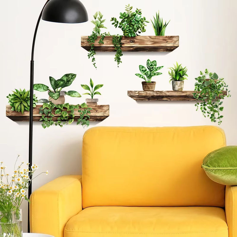 Selbstklebende Wandaufkleber für Topfpflanzen in Grün, abnehmbare DIY-Wandkunst im rustikalen Design - Bild 5