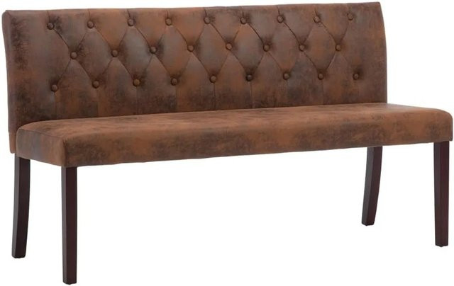 DELUKE Sitzbank MAURI in Braun-antik Braun mit Rückenlehne und Knopfmuster im Retro-Stil, Breite: 148,5 cm - Bild 1